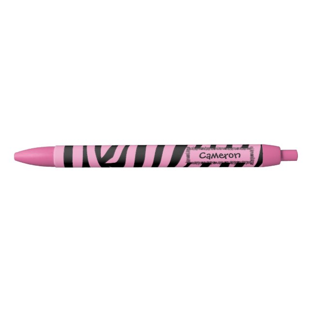 Noir Rayures roses et noires de stylo rose personnalisé (Devant)