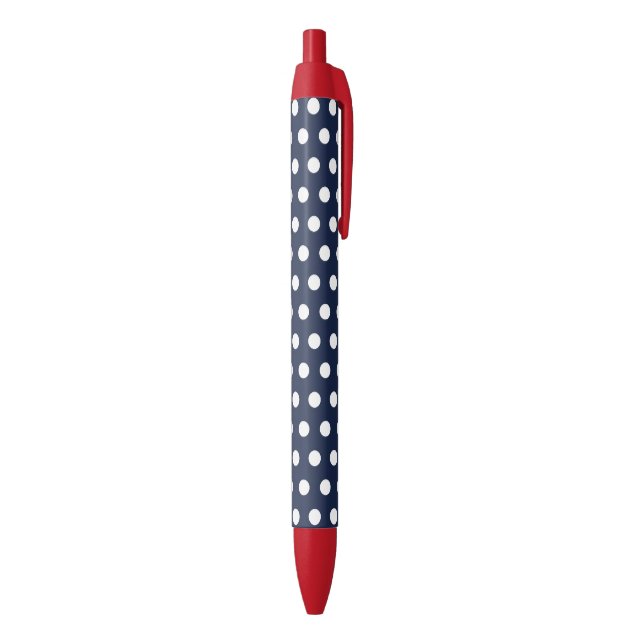 Noir Retro Navy Blue Polka Dot Office Écriture stylo ca (Bas (Vertical))