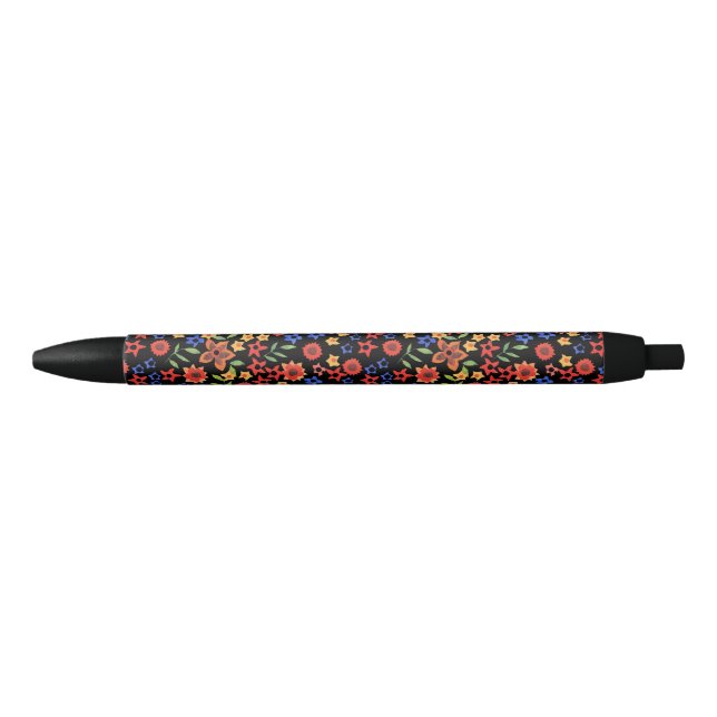 Noir Rétro stylo chic de coutume d'impression florale (Devant)