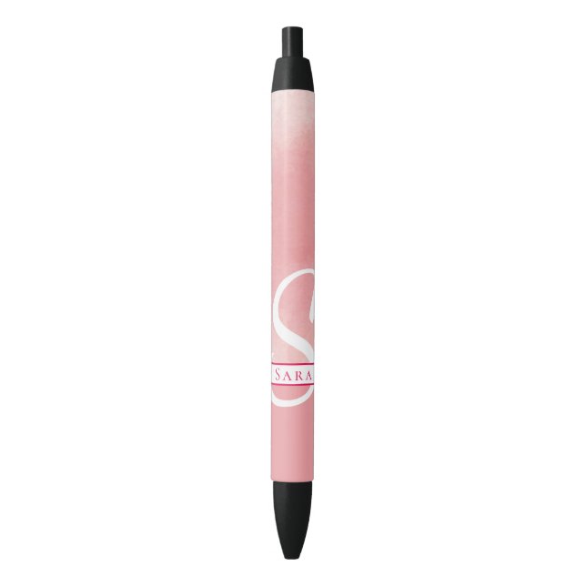 Noir Rose Aquarelle Monogramme Stylo (devant Vertical)