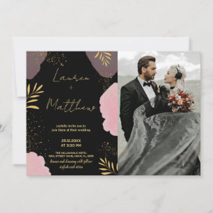 Noir rose Golden Wedding Invitations avec photo