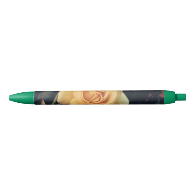 Noir Rose jaune sur stylo vert (Devant)