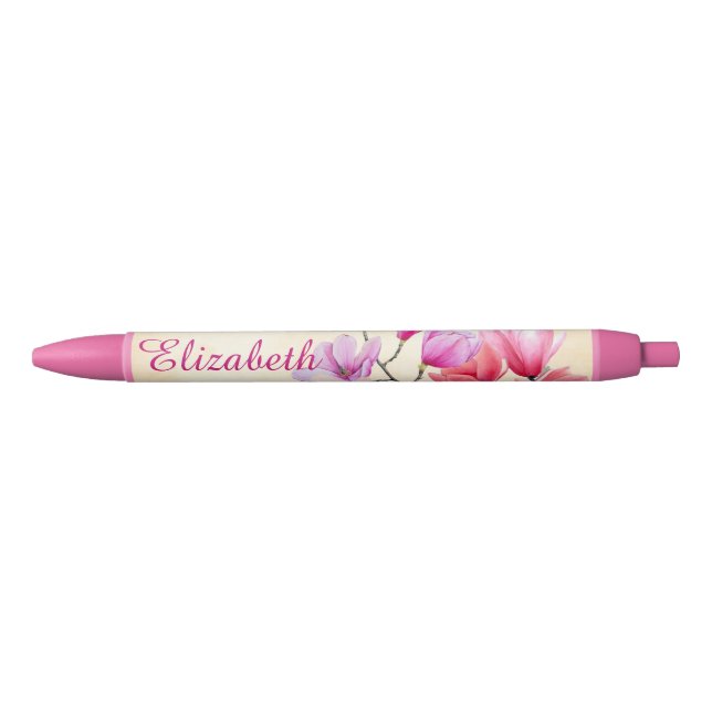 Noir Rose Magnolia Aquarelle Stylo personnalisé (Devant)