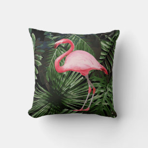 Noir rose tropical de coussin de Flamant rose de