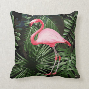 Noir rose tropical de coussin de Flamant rose de