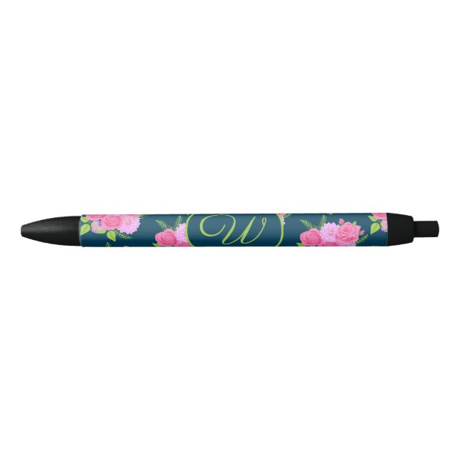 Noir Roses Et Dahlias Stylo Bleu (Devant)