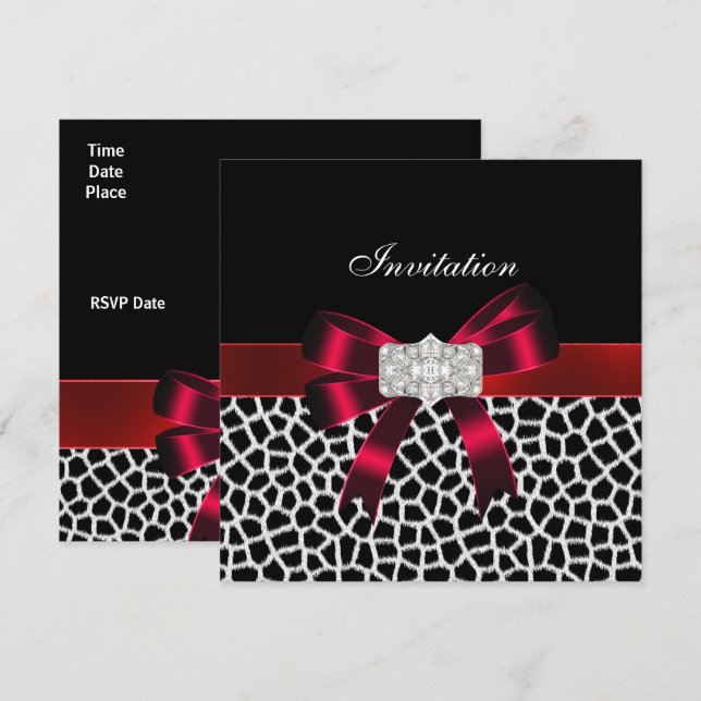 Noir Rouge Blanc Bijou Invitation Imprimé Animal (Devant / Derrière)