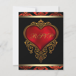 Noir rouge et mariage or RSVP Invitation