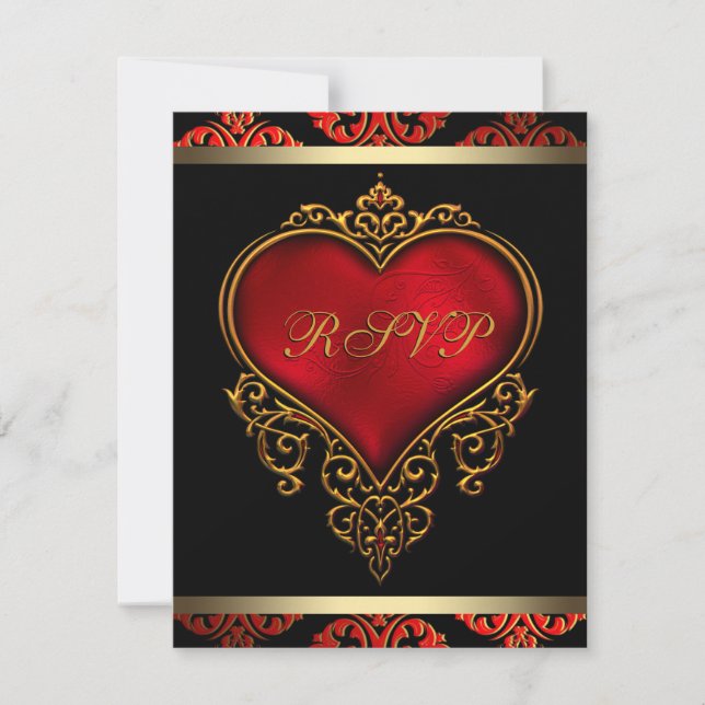 Noir rouge et mariage or RSVP Invitation (Devant)