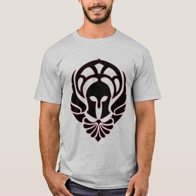 Noir/rouge grecs de T-shirt de guerrier (Devant)