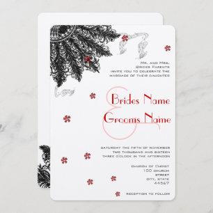 Noir rouge (moins de fleurs) Invitations de mariag