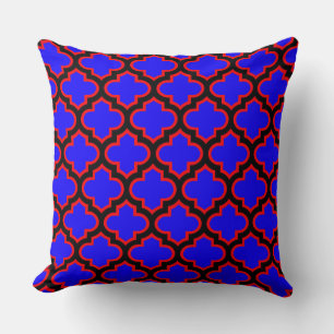 Noir Royal Bleu Rouge Quatrefoil Trellis Coussin