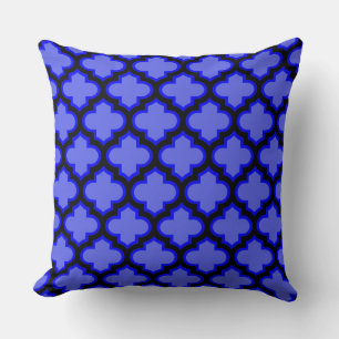 Noir Royal Blue Quatrefoil Trellis Coussin