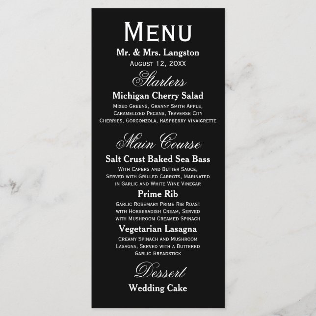 Noir simple/blanc - menu de réception (Devant)