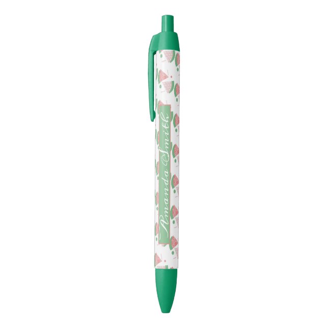 Noir Stylo à encre noire avec pastilles roses de pastèq (Haut (Vertical))