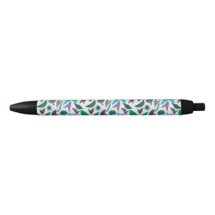 Noir Stylo à encre noire motif de fleur exotique