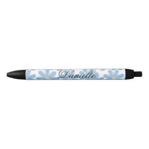 Noir Stylo à encre noire personnalisé - Motif floral bl