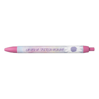 Noir Stylo à fleurs couleur arc-en-ciel personnalisable