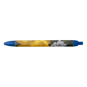 Noir Stylo à fleurs de crocus jaune et blanc