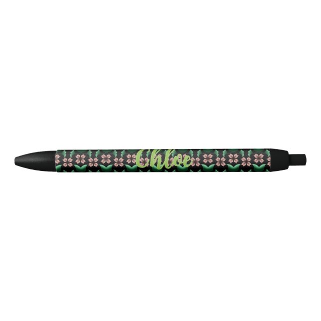 Noir Stylo à motif botanique Emerald & Blush (Devant)