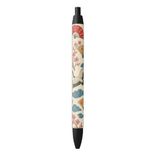 Noir Stylo à motif de grue japonaise Sakura – Tradition