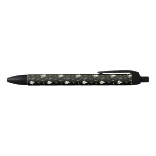 Noir Stylo à motif floral vert et blanc élégant