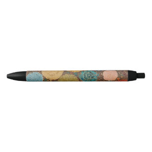Noir Stylo à motif mosaïque floral terreux