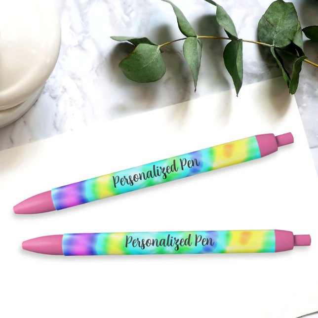 Noir Stylo à tarte coloré Stylo personnalisé (Fun and colorful tie dye pens just for you to add your name to. Groovy!)