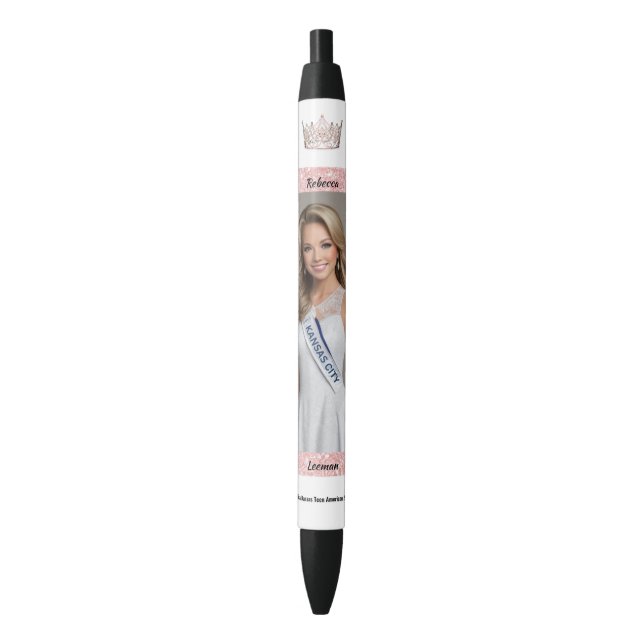 Noir Stylo Autographe Porte-Drapeau Rose Gold Glitz (devant Vertical)