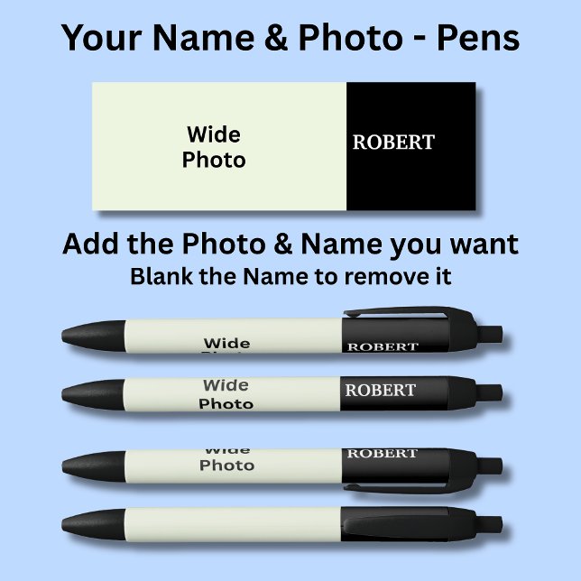 Noir Stylo avec nom personnalisé et votre photo (Créateur téléchargé)