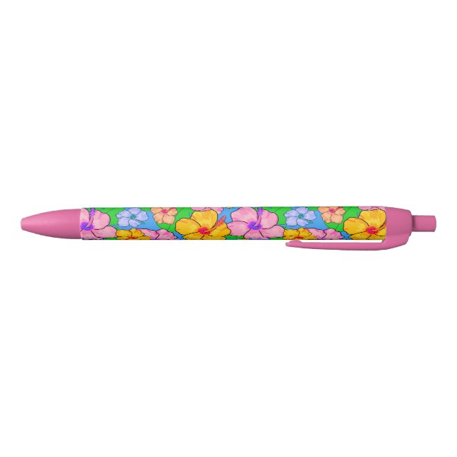 Noir Stylo bille floral de ketmie tropicale (Bas)