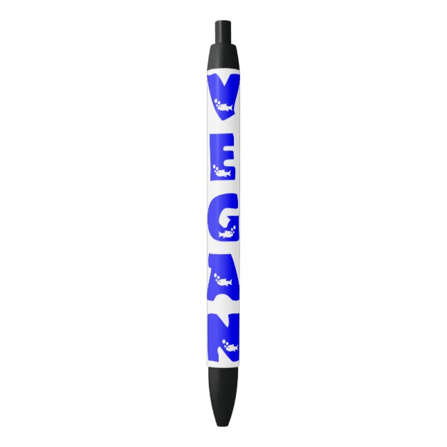 Noir Stylo bleu végétalien de logo de poissons (devant Vertical)