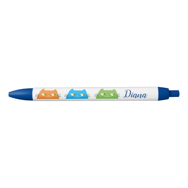 Noir Stylo chat personnalisé Cadeau école Nom mignon (Devant)