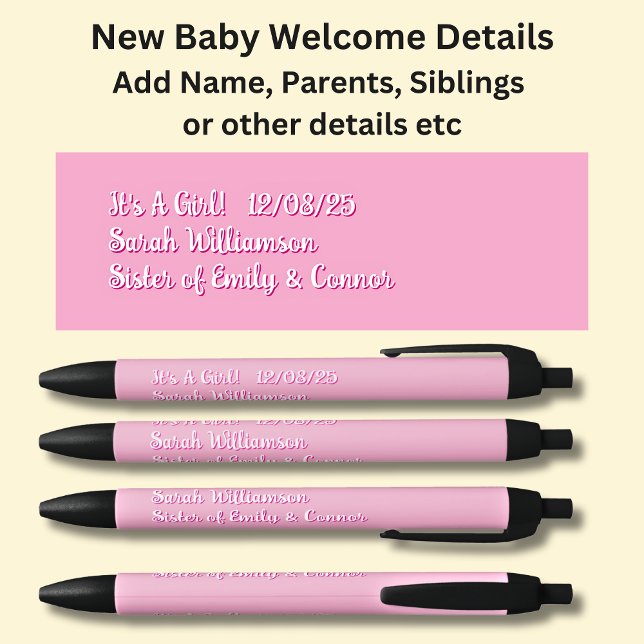 Noir Stylo de bienvenue pour bébé, Ajouter des noms et  (Créateur téléchargé)
