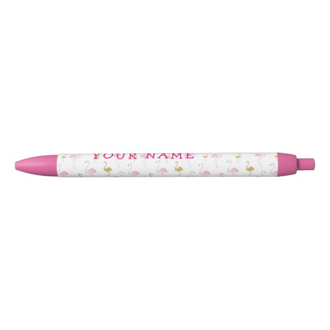 Noir Stylo de Flamant rose Tropical Personnalisé (Devant)