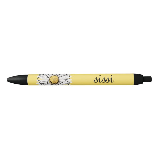 Noir Stylo de marguerite jaune et blanc personnalisé (Devant)