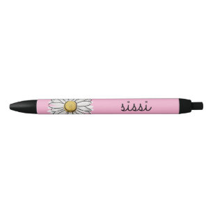 Noir Stylo de marguerite rose et blanc personnalisé - T