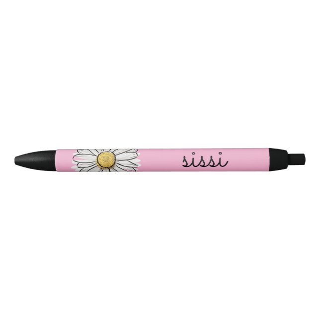 Noir Stylo de marguerite rose et blanc personnalisé - T (Devant)