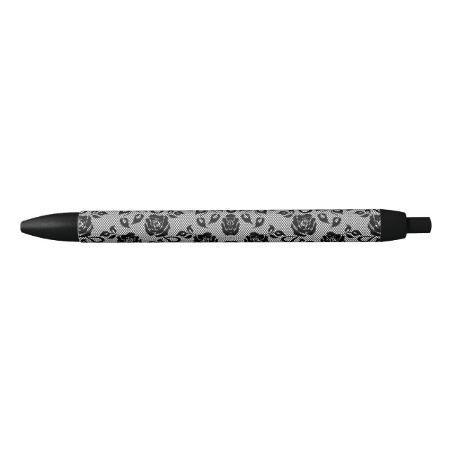 Noir Stylo de pêche en dentelle avec Roses (Devant)