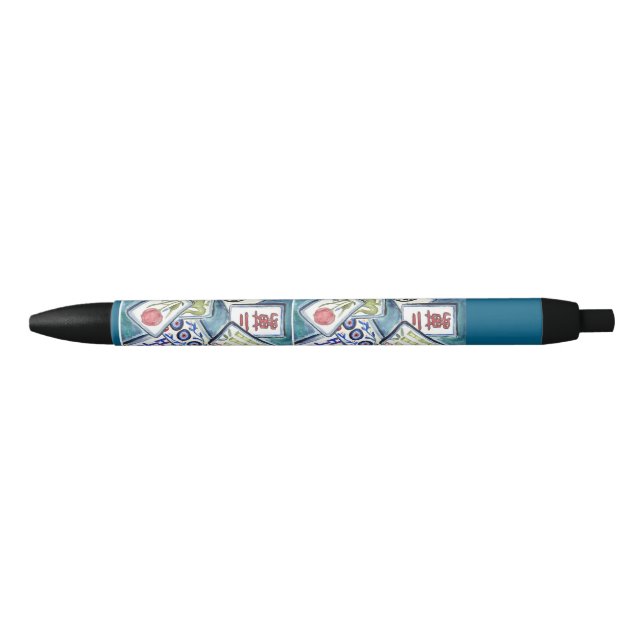 Noir Stylo de tuile bleu Mahjong (Devant)
