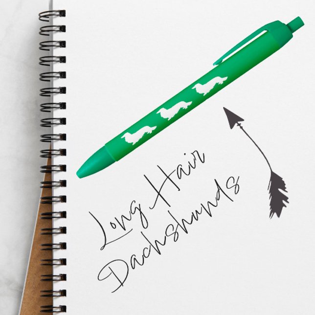 Noir Stylo d'encre Dachshund long cheveux vert (Long hair dachshund ink pen - nice wiener dog loving gift)