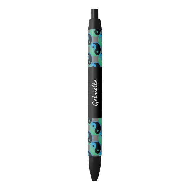 Noir Stylo d'encre personnalisé Blue Green Yin Yang (devant Vertical)