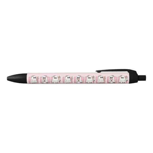 Noir Stylo d'Halloween Kawaii - Fantômes roses mignons  (Haut)