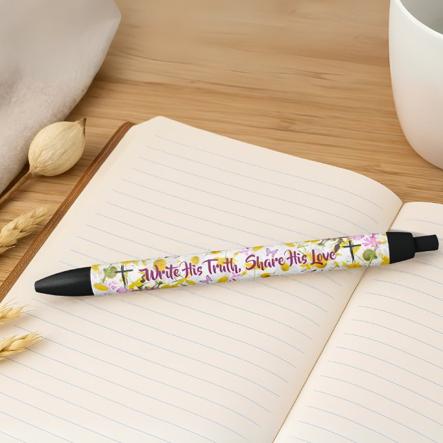 Noir Stylo d'inspiration chrétienne florale (Créateur téléchargé)