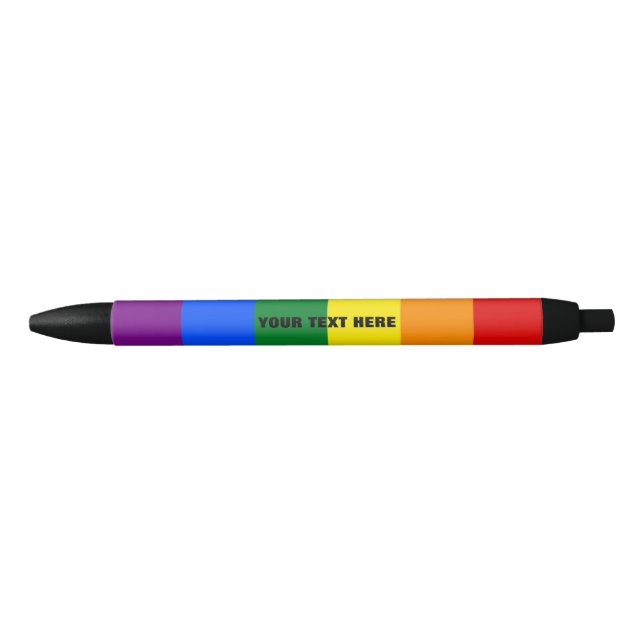 Noir Stylo drapeau arc-en-ciel avec texte personnalisé (Devant)