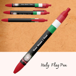 Noir Stylo drapeau italien, Italie / Personnalisé