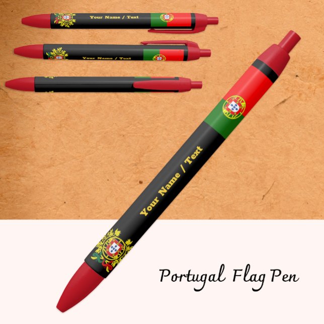 Noir Stylo Drapeau Portugais, Portugal / Personnalisé (Créateur téléchargé)