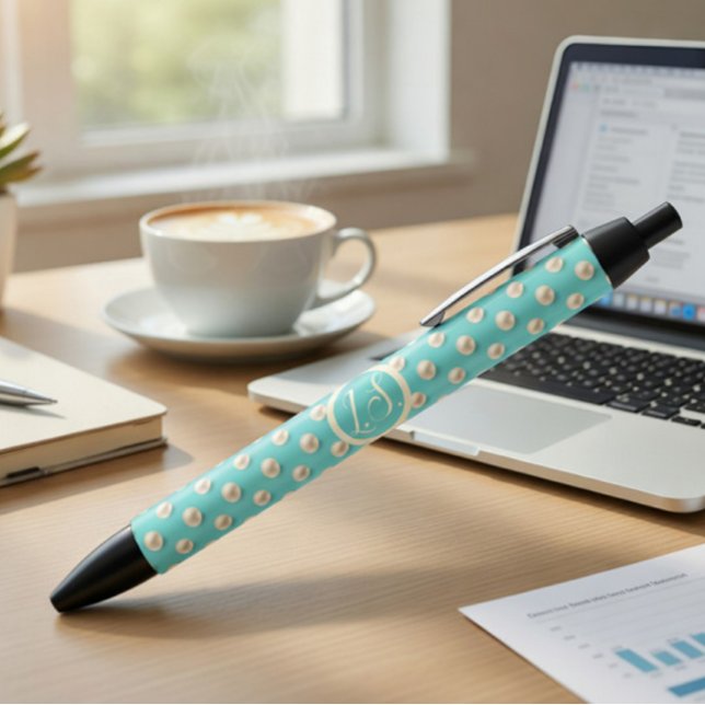 Noir Stylo élégant monogramme avec design perles sarcel (Créateur téléchargé)