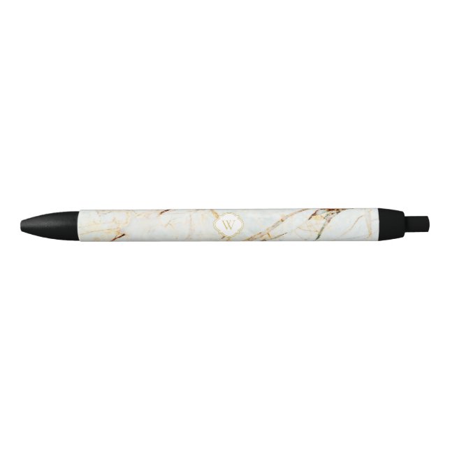 Noir Stylo en or blanc élégant en marbre de Monogramme (Devant)