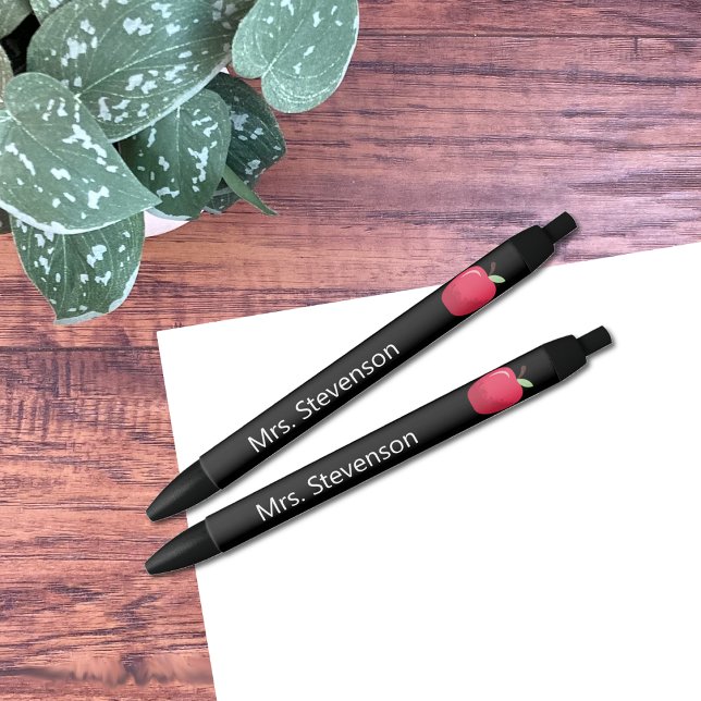Noir Stylo Encre Noire Pomme Rouge (Red apple black ink personalized teacher pens . )